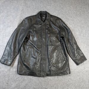 J. Ferrar Coat Mens Medium Genuine Lambskin Leather Black Full Zip Snap Y2K 90s